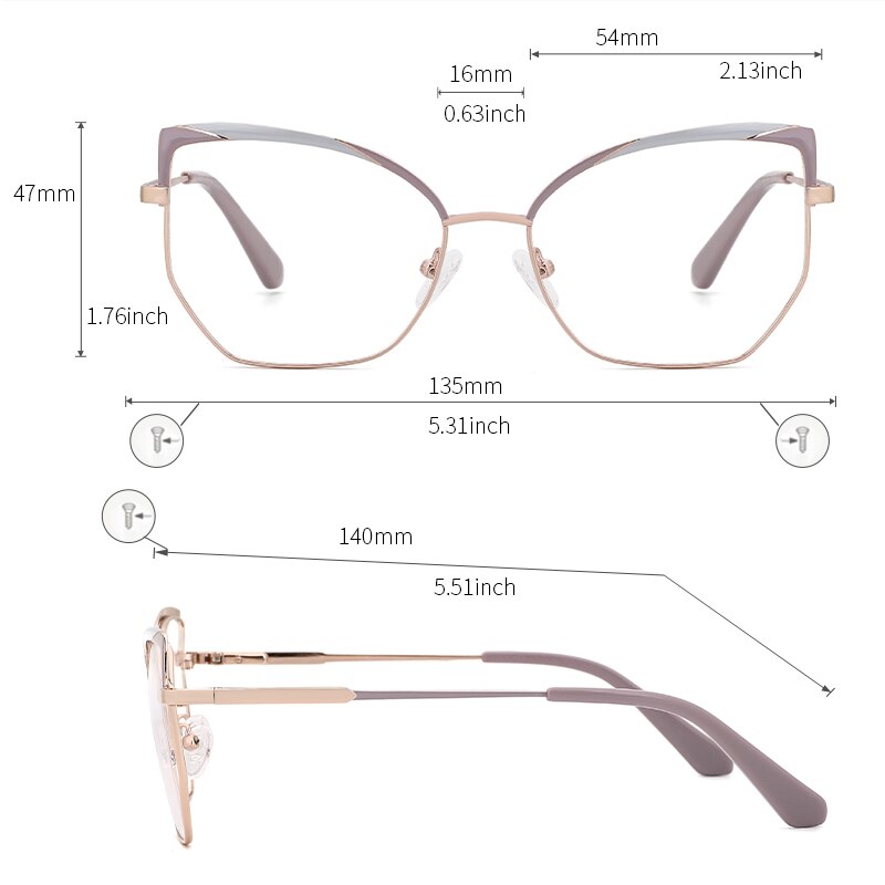 Kansept metal kvinder optiske briller ramme halv kant cat eye recept briller ramme til kvinder  mg3575