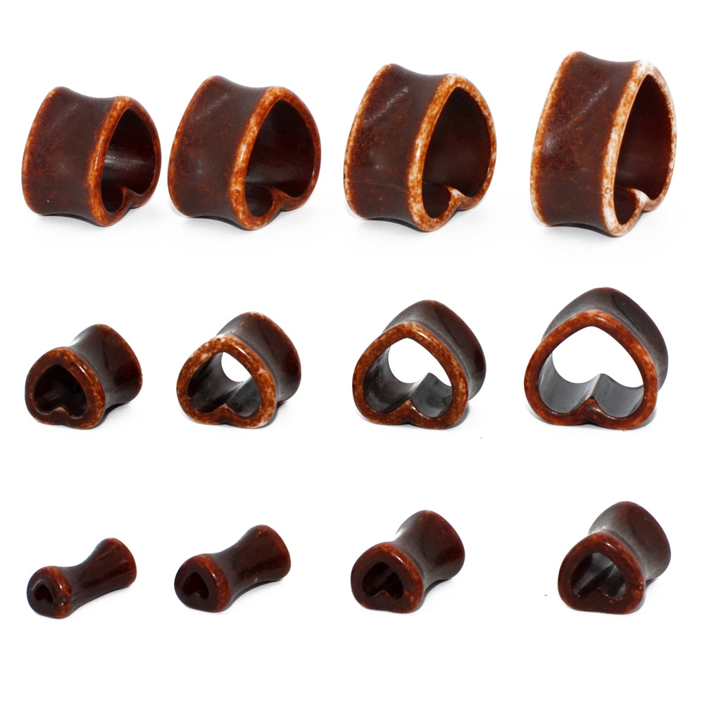 Paar Acryl Ear Plug Liefde Hart Tunnels Piercing Wit & Zwart & Bruin Flesh Tunnel Plug Body Piercing Brancard Expander oor Gauge