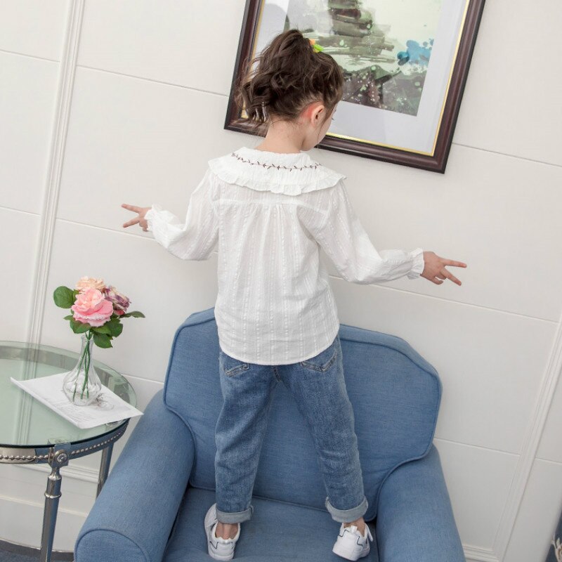 White Spring Autumn Kids Baby Girls Clothes Cotton Tops Child Girls Solid Print Shirts Clothing youth Casual Clothing