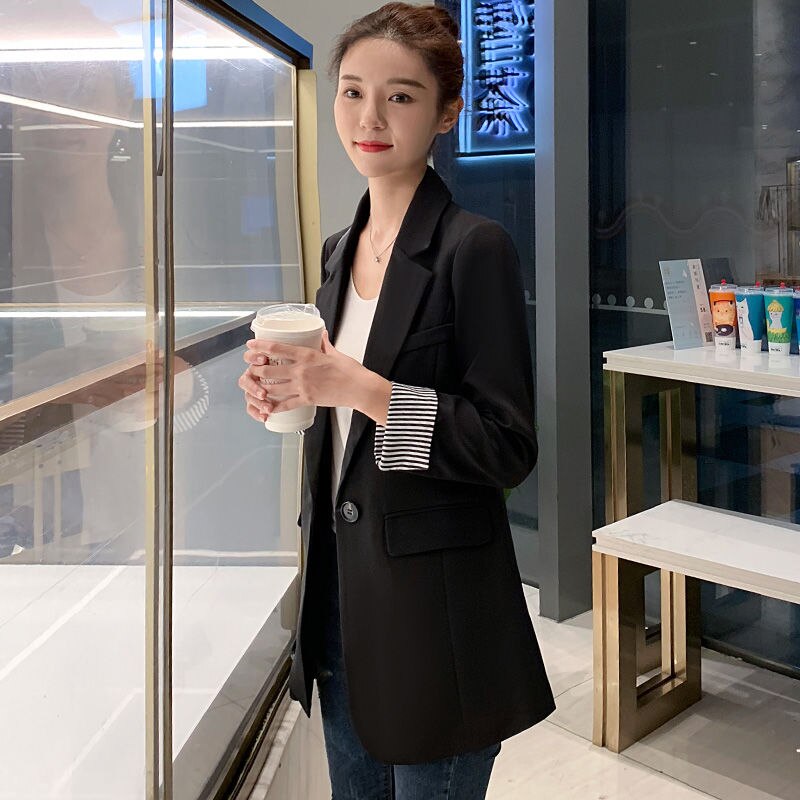 Chaquetas negras de para mujer, , de estilo coreano, para oficina, elegantes chaquetas P258