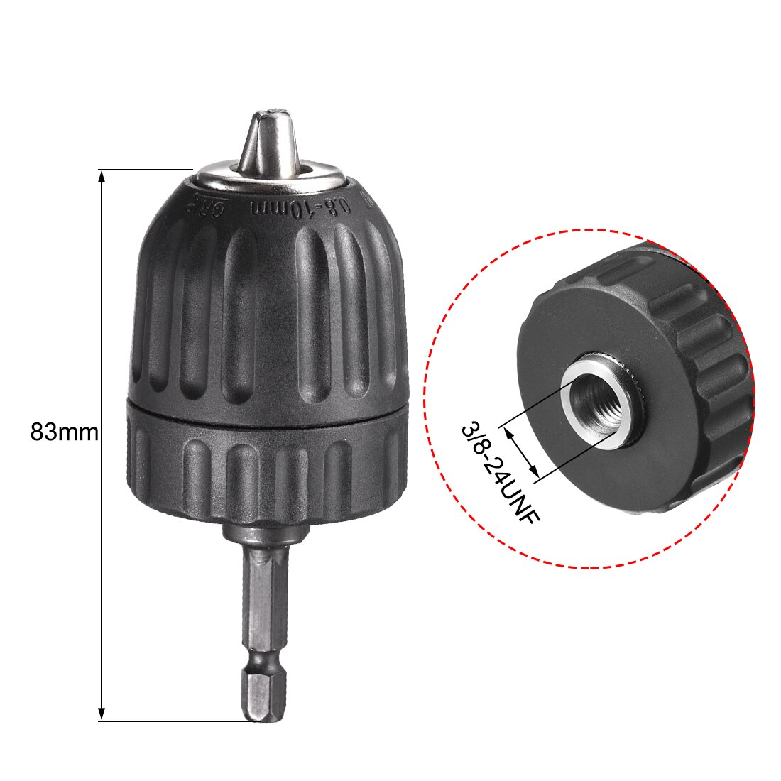 uxcell 1pcs 1/2" 3/8'' Drill Chuck Round/Hex Shank 3-Jaw Keyless Chuck with SDS-Plus 1/2inch-20UNF 3/8inch-24UNF