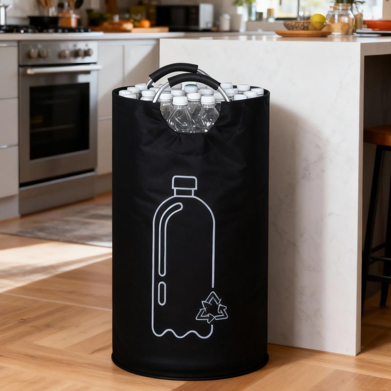 [THG] Large Capacity Empty Bottle Storage Basket With Aluminum Handle 82L Wastewater Bottle Collector Bag Folding Recycling Bin