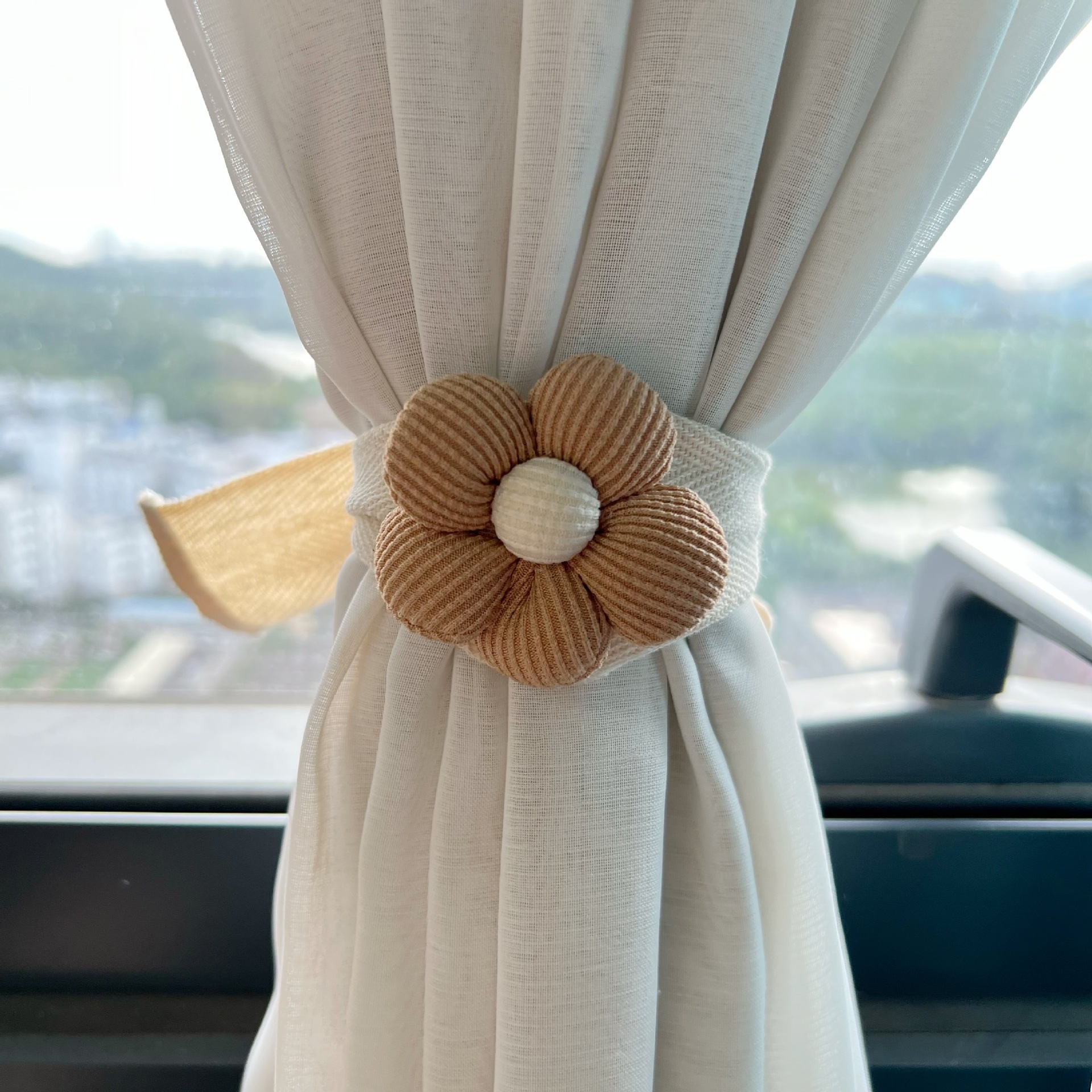 Rideau à fleurs ours Kawaii, boucle suspendue, accessoires de rideau, décoration de maison, corde à cravate: WHITE