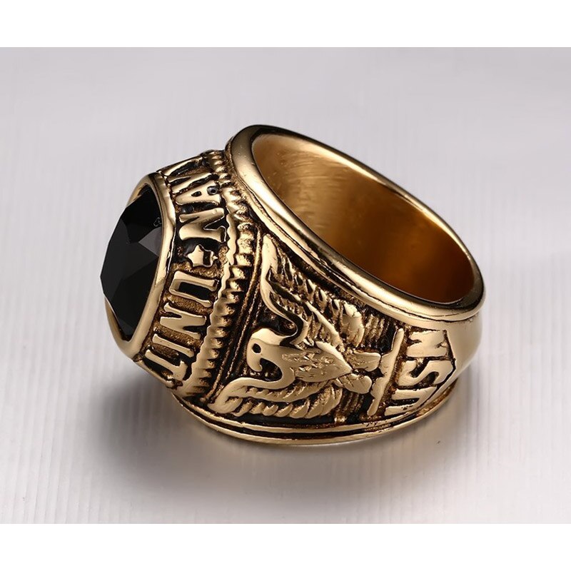 Vnox us navy ring til mænd guld farve rød sten veteran ring flag mærkat emblem