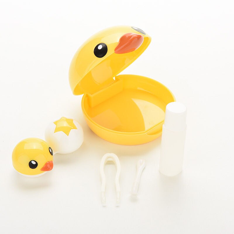 Søt gul 1 sett duck reisebriller plast kontaktlinser boks beholder reise kontaktlinse etui øyepleie kit holder