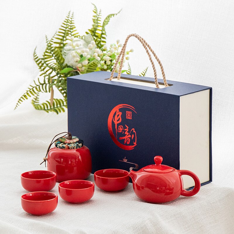 6Pcs/Set Chinese Ceramic Tea Set With Tea Caddy Traditional Teacups Suitable for With Exquisite Box Packaging Drinkware: Style G