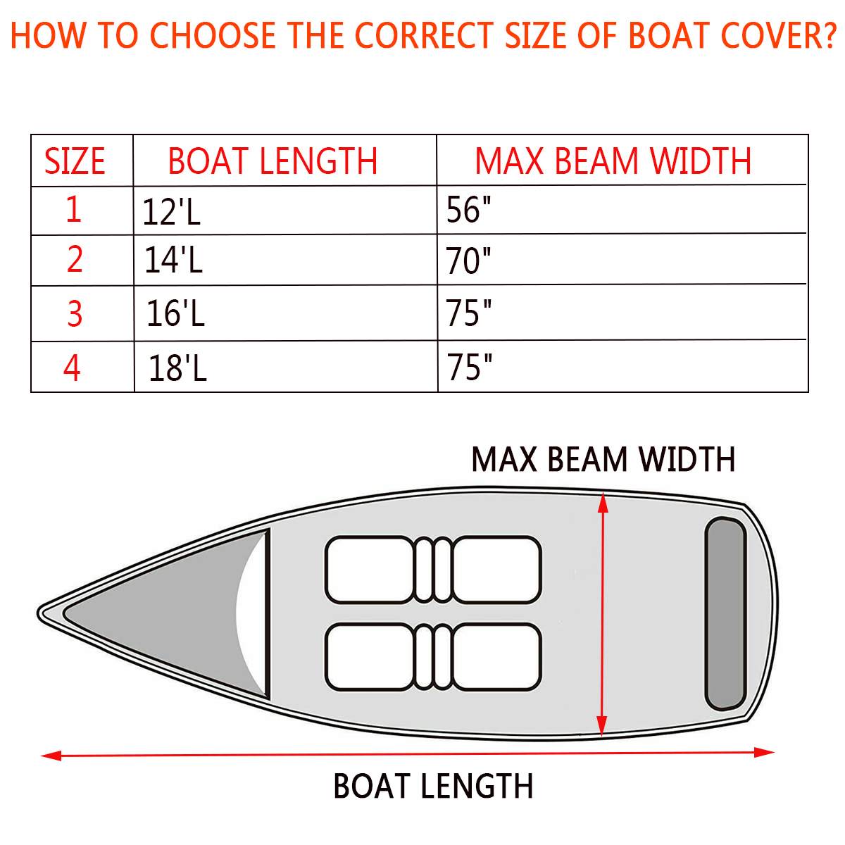 210D Jon Boat Cover Trailerable Heavy Duty Marine Protector Waterproof Sunshade Dust-proof Cover 12Ft/14Ft/16Ft/18Ft Universal