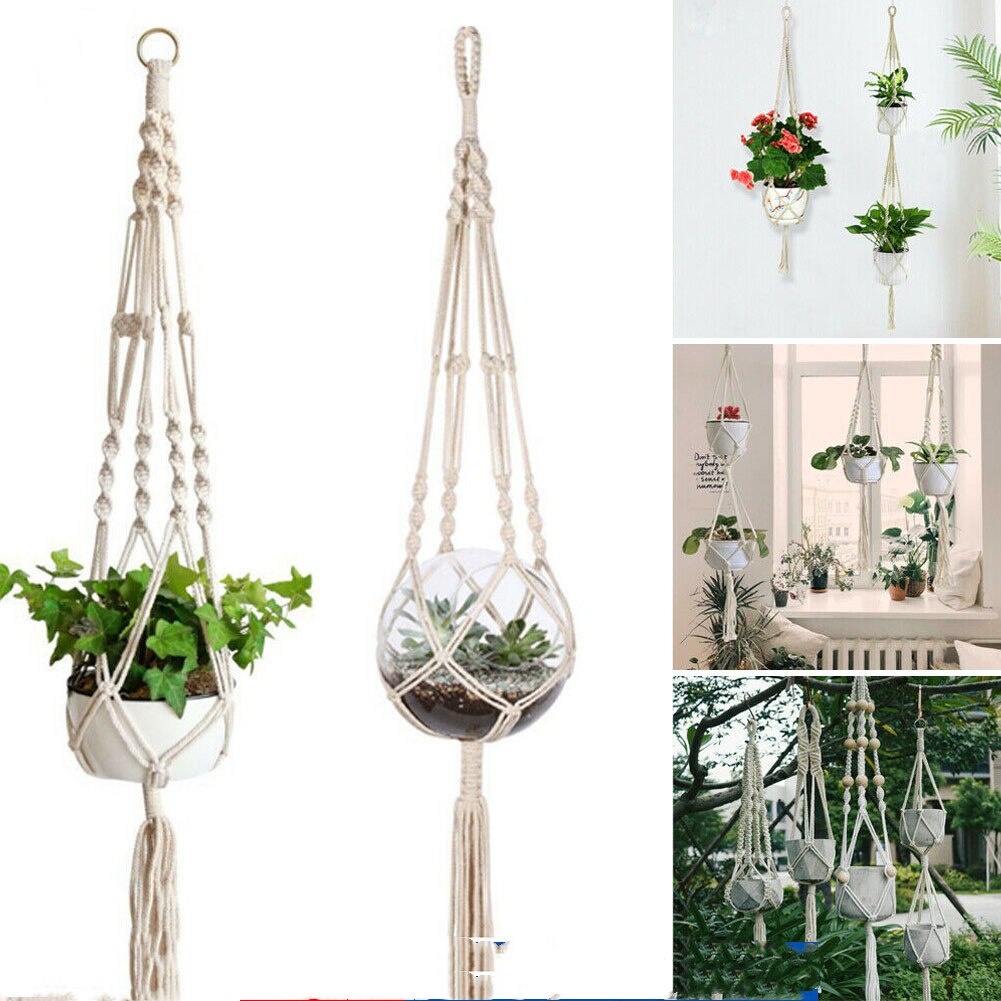 Hanging Baskets Flowerpot Plant Holder Pot Macrame Plant Hanger Hanging Planter Basket Jute Rope Braided Craft Balcony Decor