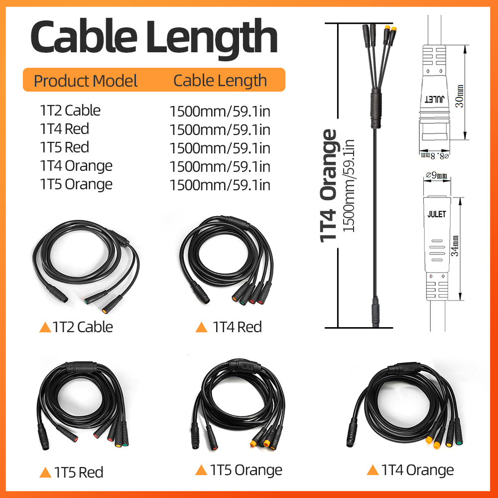 Controlador de Cable impermeable para bicicleta eléctrica 1T4/1T5, luz Ebrake, pantalla de acelerador, accesorios de conversión de Cable para bicicleta eléctrica