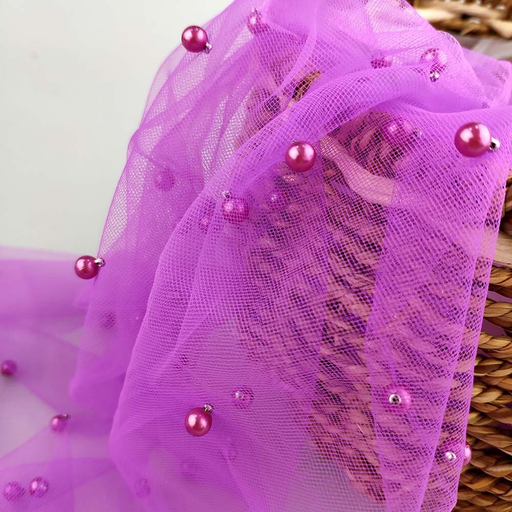Tissu en Tulle et dentelle perlée, 5 mètres, décoration pour robe, , en Stock, 2022: Purple 5Y