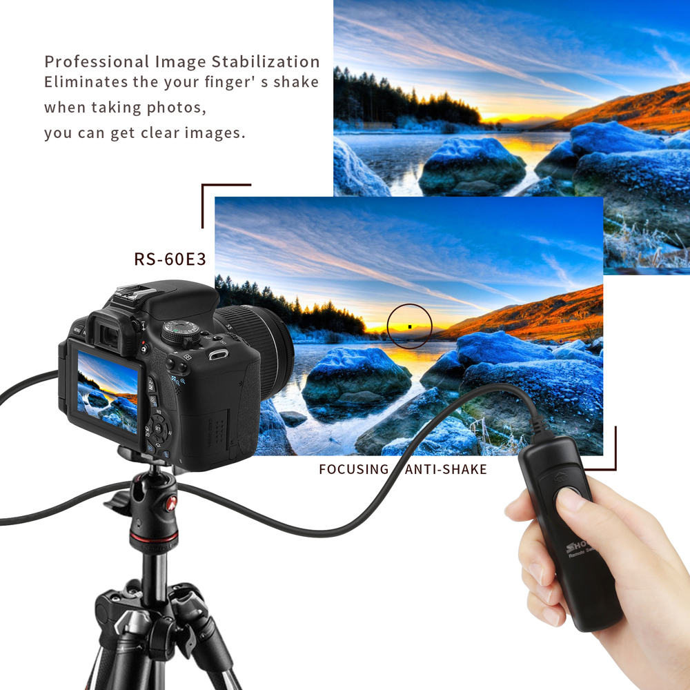 SHOOT RS-60E3 Shutter Release Remote Control Cord for Canon EOS 1300D 1100D 1200D 1000D 100D 350D 500D 550D 600D 650D 700D 750D