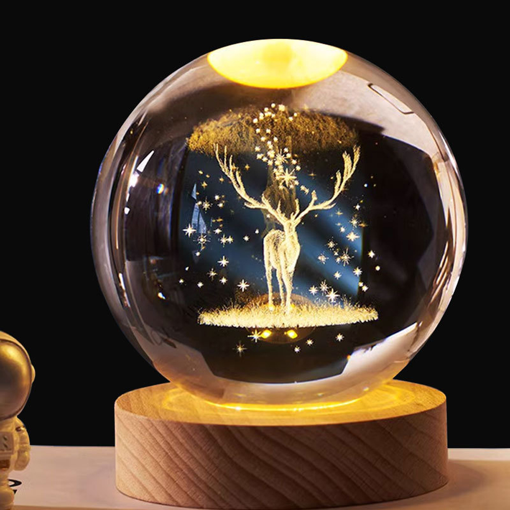 Aesthetic Moon Crystal Sphere Clear Glass Galaxy Globe Night Light Crystal Ball Lamp Desktop Decoration Home Ornament: army green