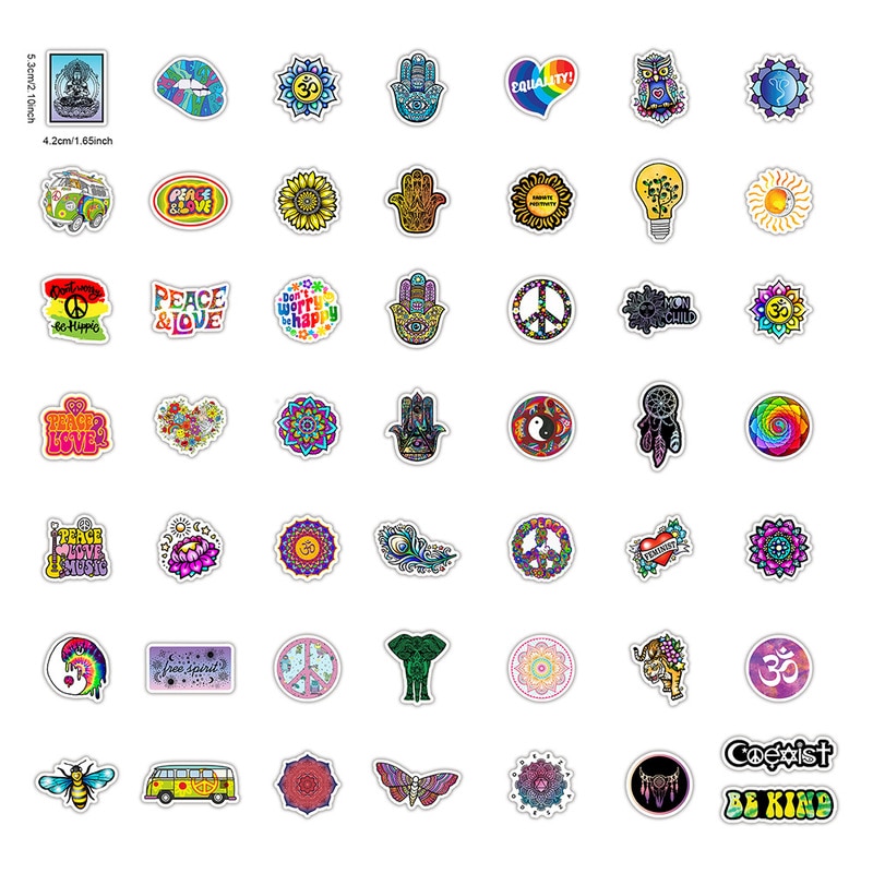 10/30/50 pçs hippies adesivos amor e paz para motocicleta portátil bagagem skates diário à prova dwaterproof água papelaria decalque adesivo