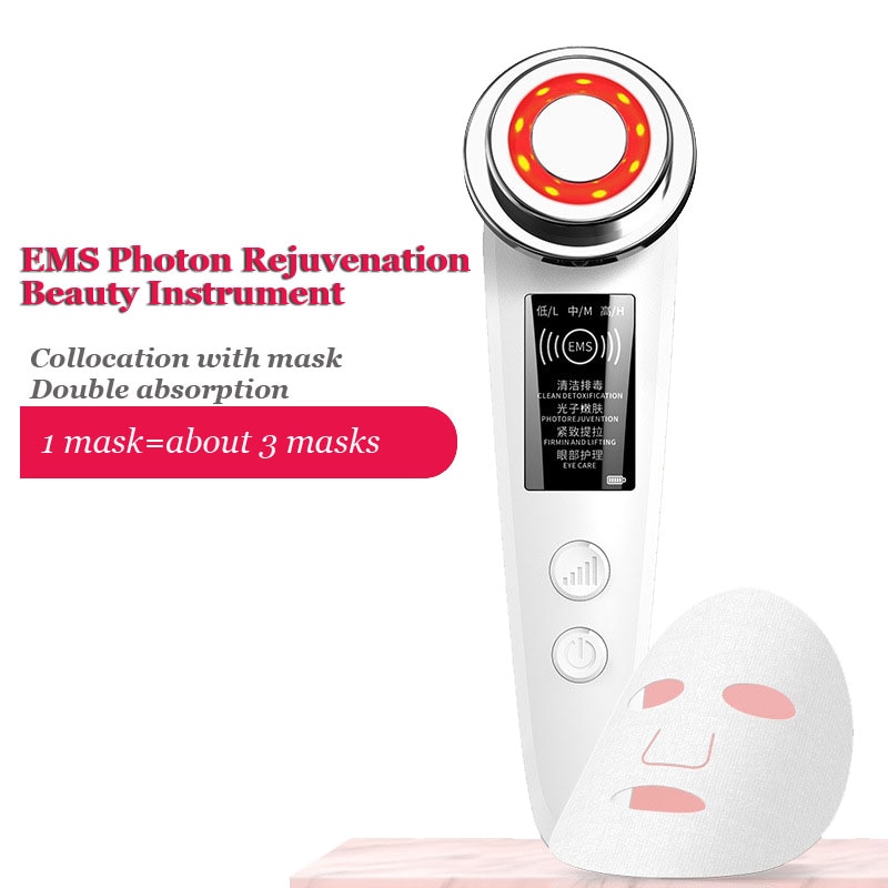 EMS dispositivo de belleza Facial LED, luz azul roja, masaje Facial vibratorio, cuidado de los ojos, ION de limpieza, estiramiento de la piel, masajeador para cuidado Facial ajustado