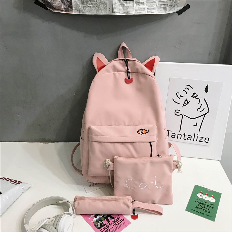 Trend Female Backpack Women Backpack Cute School Bag For Teenager Girl Waterproof Shoulder Bags: Pink 3pcs