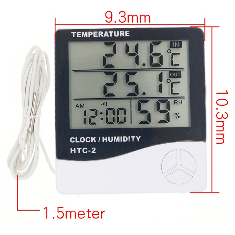 LCD Electronic Digital Temperature Humidity Meter Indoor Outdoor Thermometer Hygrometer Weather Station Clock HTC-1 HTC-2: HTC-2 in-Outdoor