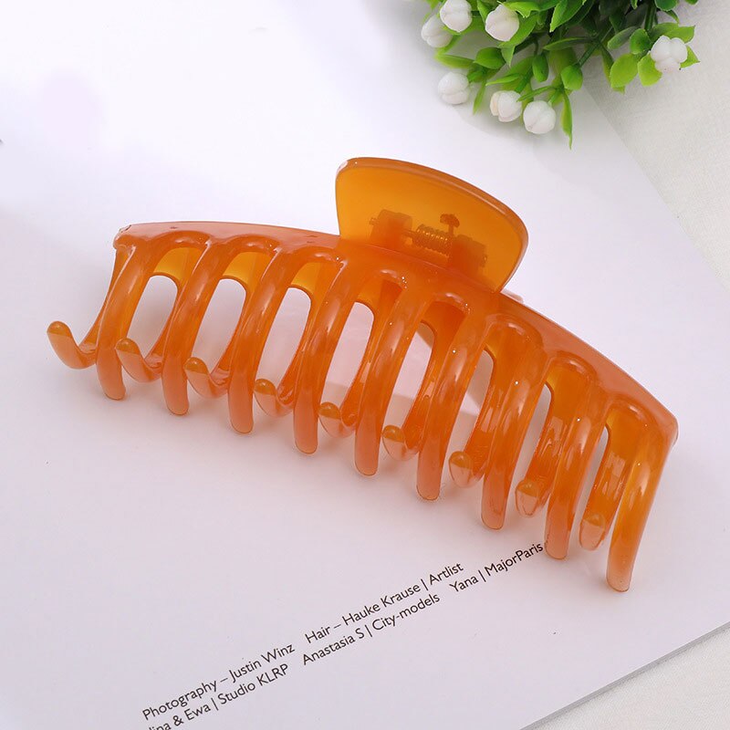 Koreaanse Acryl Haarspelden Grote Haar Claws Clip Geometrische Barrette Krab Snoep Kleur Shark Clip Paardenstaart Bad Clip Haar Accesoires: CAMEL
