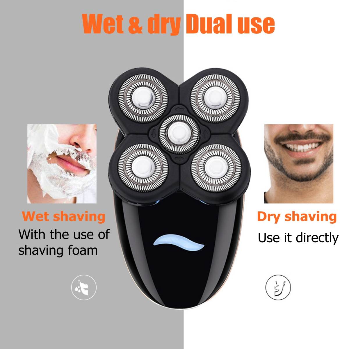5 in 1 elektrisk barberklipning 5 flydende hoved mænd hårtrimmer usb genopladelig barbermaskine vaskbar 5d barbermaskine våd og tør