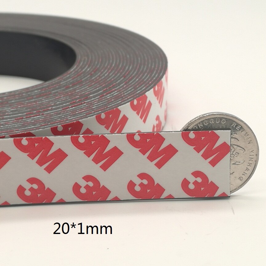 Imán de goma de 10 metros/lote, cinta magnética Flexible autoadhesiva de 10x1, 20x1, 30x1mm, cinta imán ancho de 10mm/20mm/30mm de grosor, 1mm