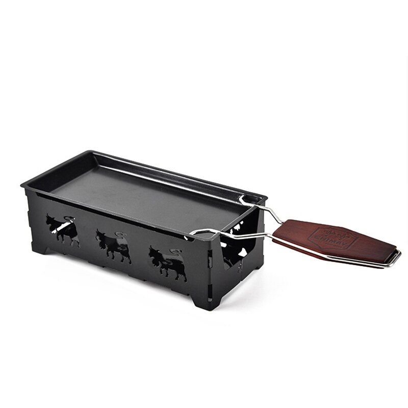 Non-Stick Cheese Oven Set Mini BBQ Cheese Board With Wood Handle Iron Swiss Cheese Melter Pan Kitchen Baking Tools: black