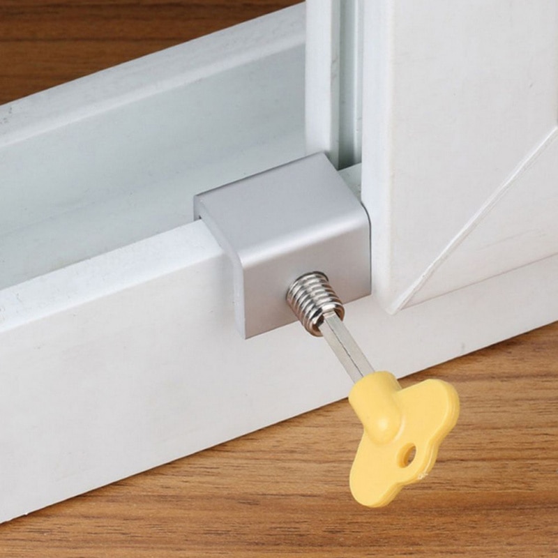 1PCS Adjustable Sliding Window Aluminum Alloy Stop Locks Security Door Frame Lock with Keys Home Office Security Lock Window