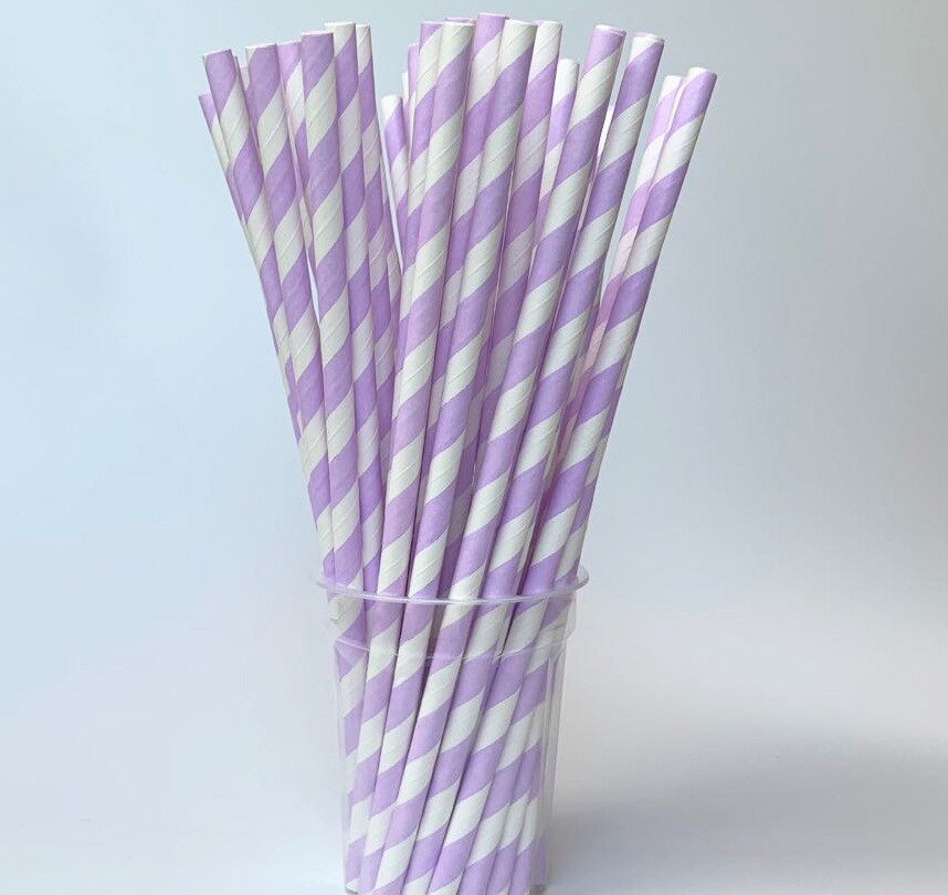 25Pc Papier Rietjes Gestreepte Wegwerp Party Paper Rietje Servies Bruiloft Verjaardag Partij Decoratie Baby Shower Benodigdheden: light purple
