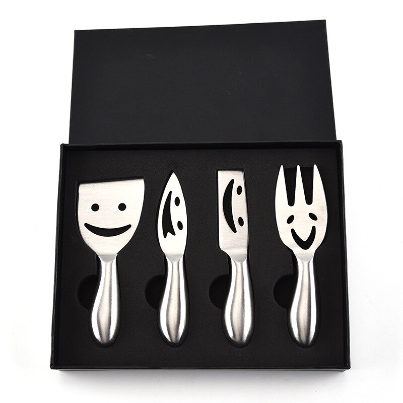 Stainless Steel Handle Cheese Knife 4 PCS Pizza Cutter Baking Tools Cheese Set Spreader Cheese Cutter Hand Cheese Grater: Smile