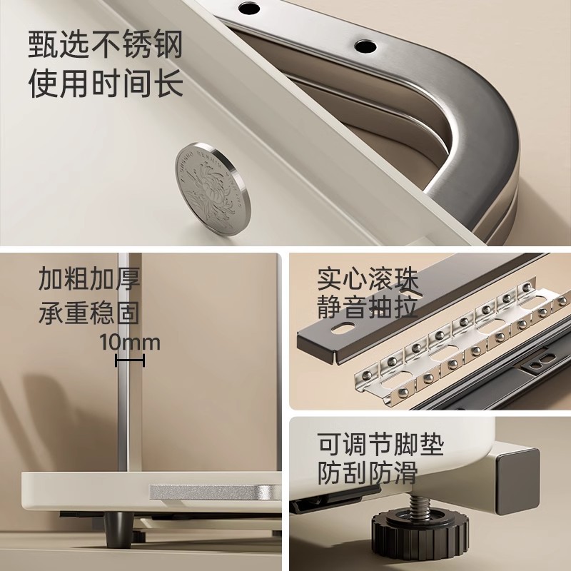 Stainless Steel Kitchen Microwave Stand - Pull-Out Oven & Air Fryer Organizer Rack, Space-Saving Countertop Shelf for Rice Cooke