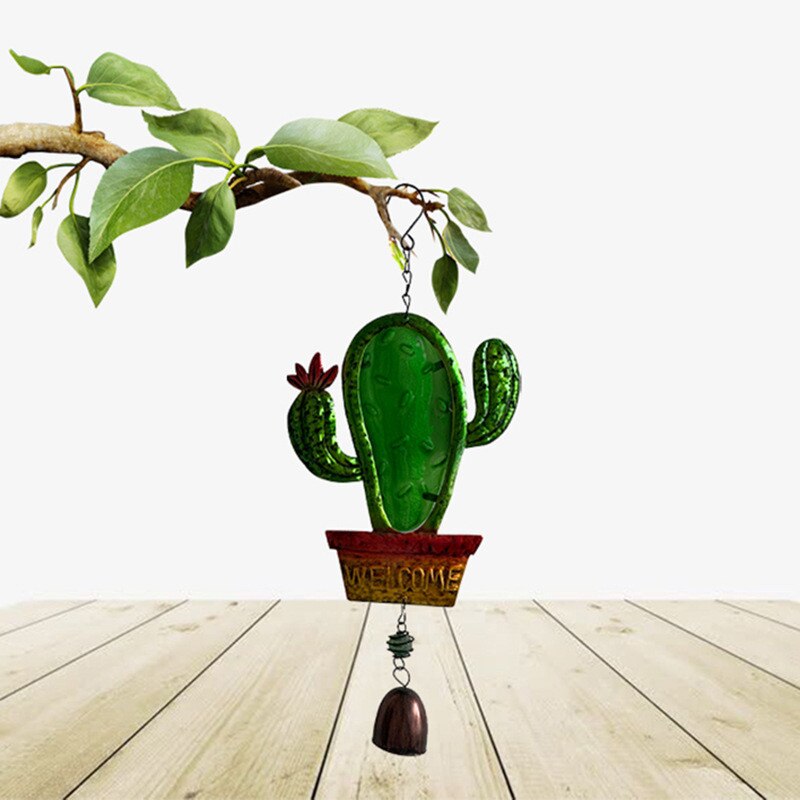 Hjem kaktus vægophæng klokke metal have hjem heldig symbol udendørs ornament håndværk væg plante vindspil ler dekoration