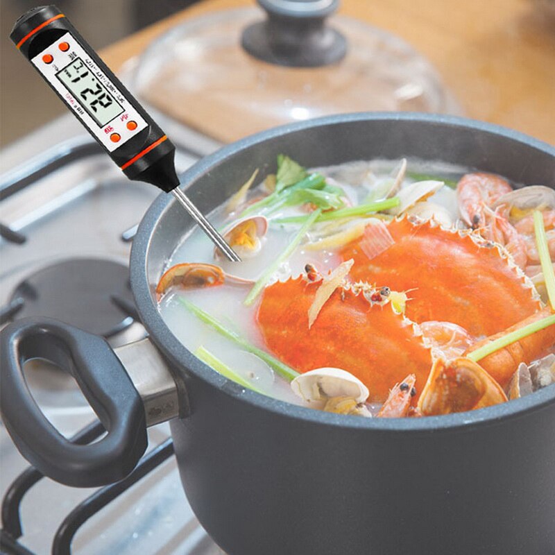Digitalt madtermometer lang sonde elektronisk kogetermometer til kage suppe stege bbq kød til køkken med batteri