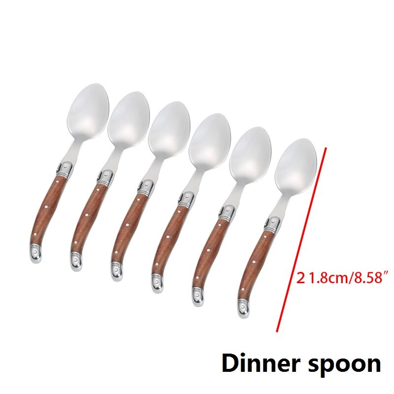 Laguiole-cuchillos para carne, tenedores, cuchara de mesa, Mini cucharadita de café, mango de madera, cubiertos para restaurante, Bar, vajilla de madera, 6 uds.: 6pcs Dinner Spoon