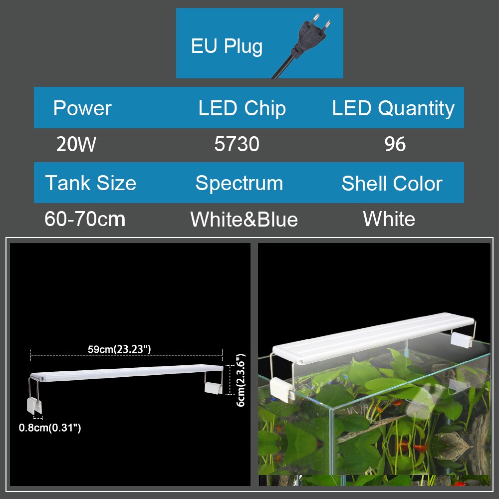 Akvarium led lys utvidbart slankt, dimbart clip-on akvarie lys 5w/6w/8w/10w/11w/13w/16w/20w fisketank led lampe belysning