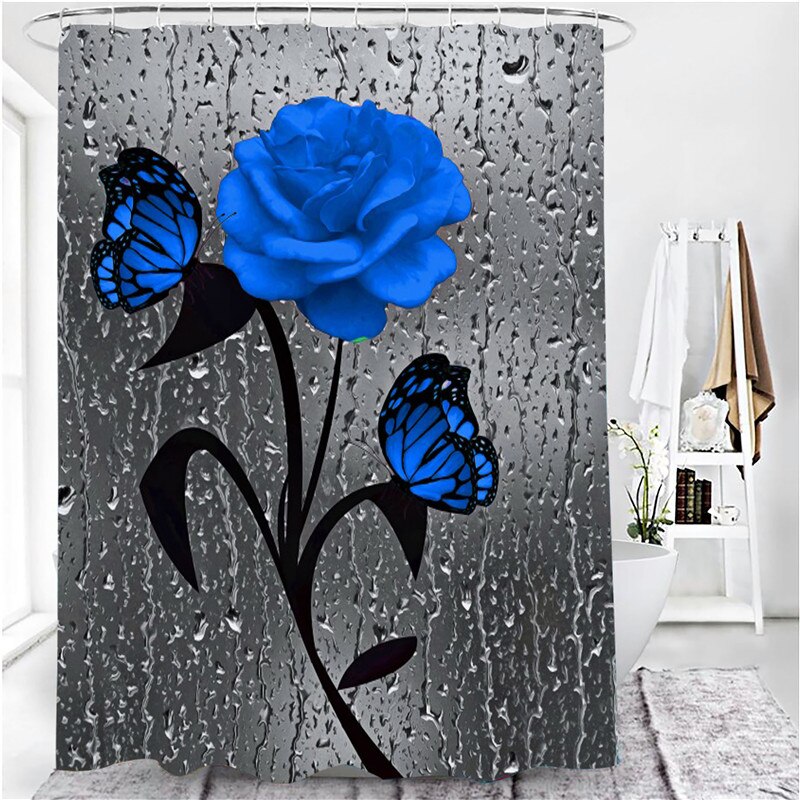 Rideau de Douche 3D Imperméable à Imprimé Rose en Polyester, Accessoires Disponibles en 5 Couleurs, Ensemble de Moquette de Décoration et Tapis de Bain Antidérapant pour toilette et Maison: 1PC180x180cm-B