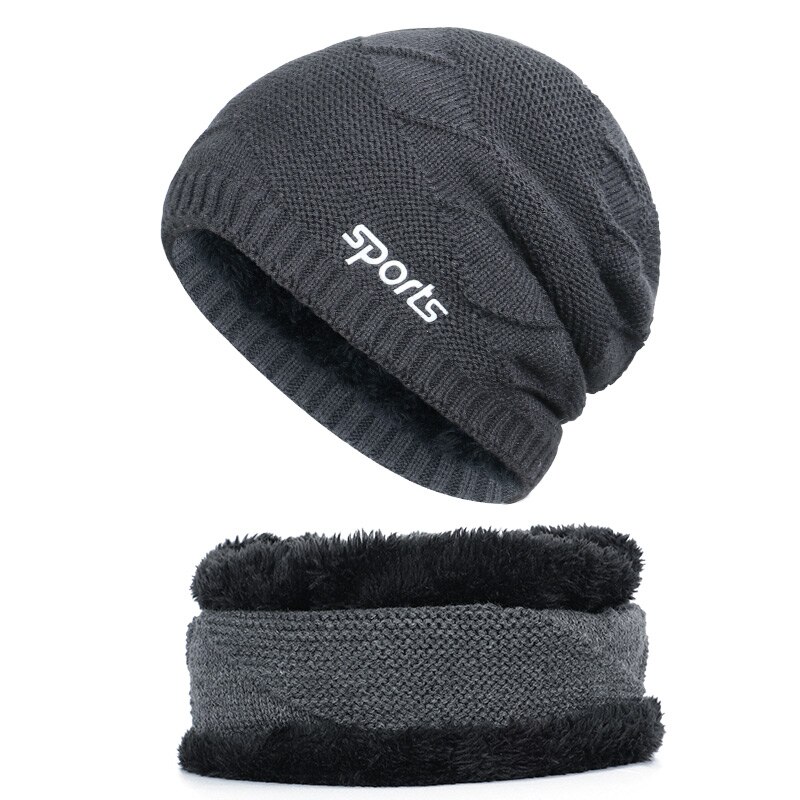 Vinter dame kasket herre kasket far hat sport unisex gorras populære mandlige skullies varm tyk hække kasket 2 stk sæt: Grå -1