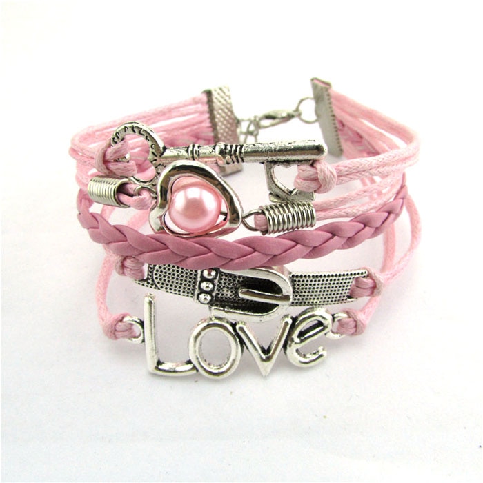 Bracelets pour femme pulseira masculina accessoires charme infini coeur perle amour clé cuir alliage bracelet à breloques rose: Default Title