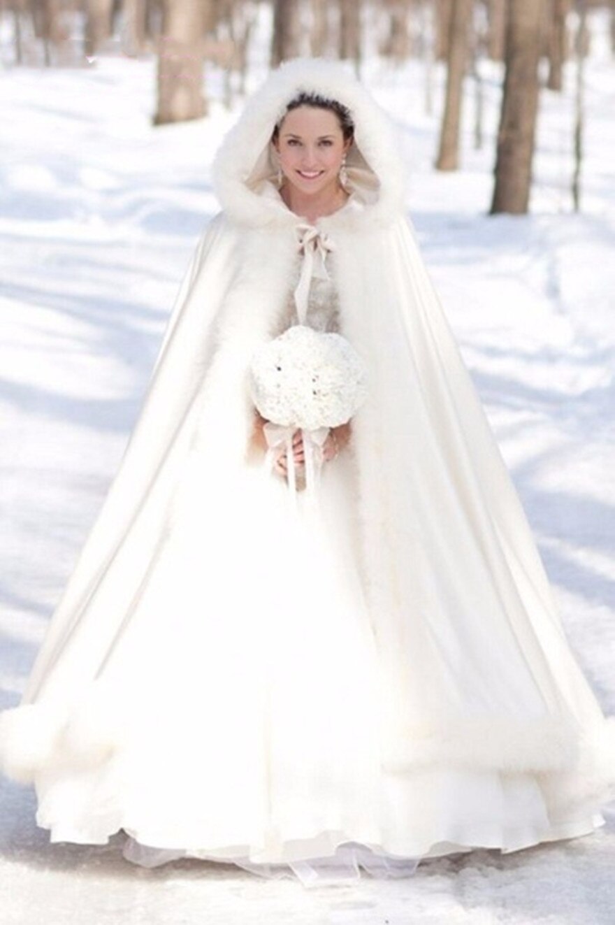 Hiver Satin blanc avec fausse fourrure Santa manteau de mariage manteau de fête wrap dame cape Elf habiller boléro de mariage