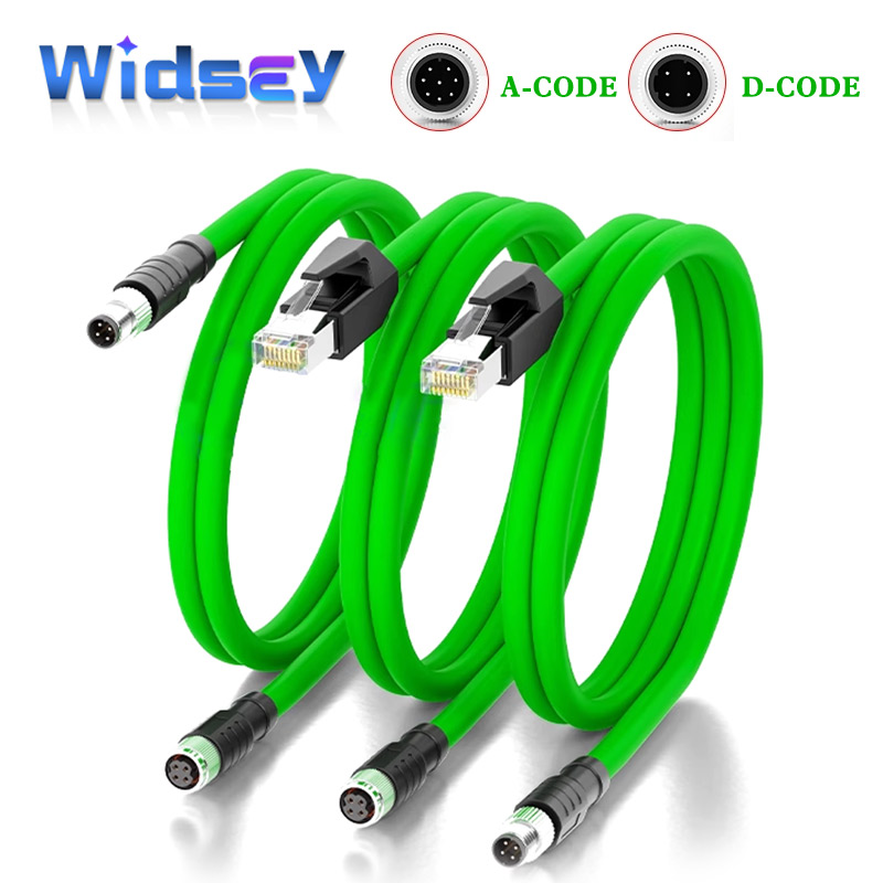 Ethernet Cable M8 to RJ45 4 Pin A-code Double Shield Network Plug D-code Male Female High Flexible Drag Chain Aviation Sensors