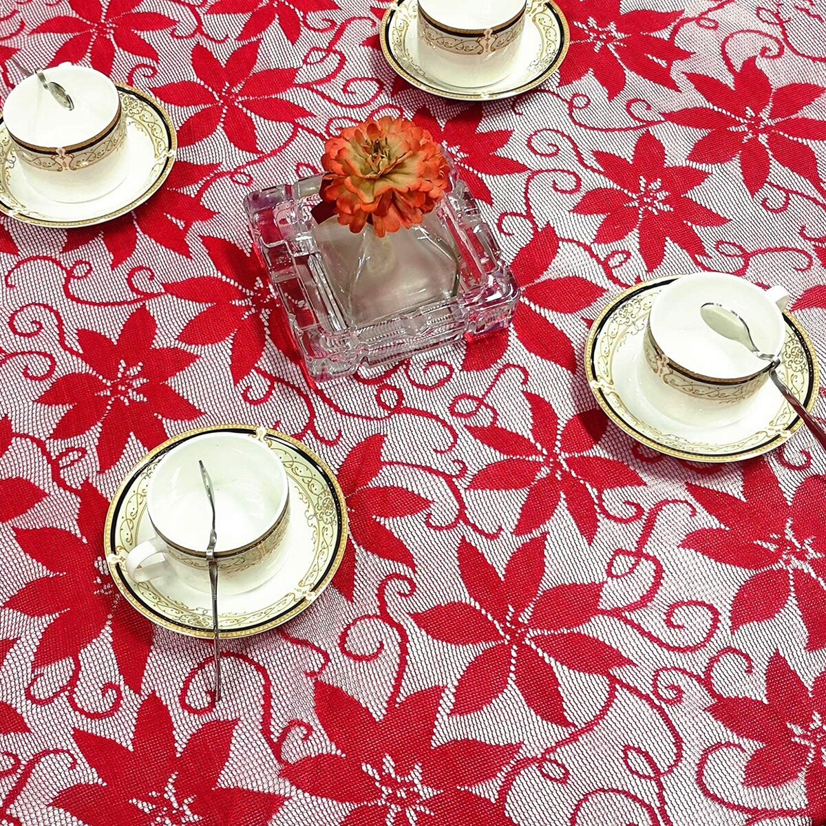 Festival rektangulære blomstrede blondeduge genanvendeligt borddæksel til julens bryllupsaftenfest