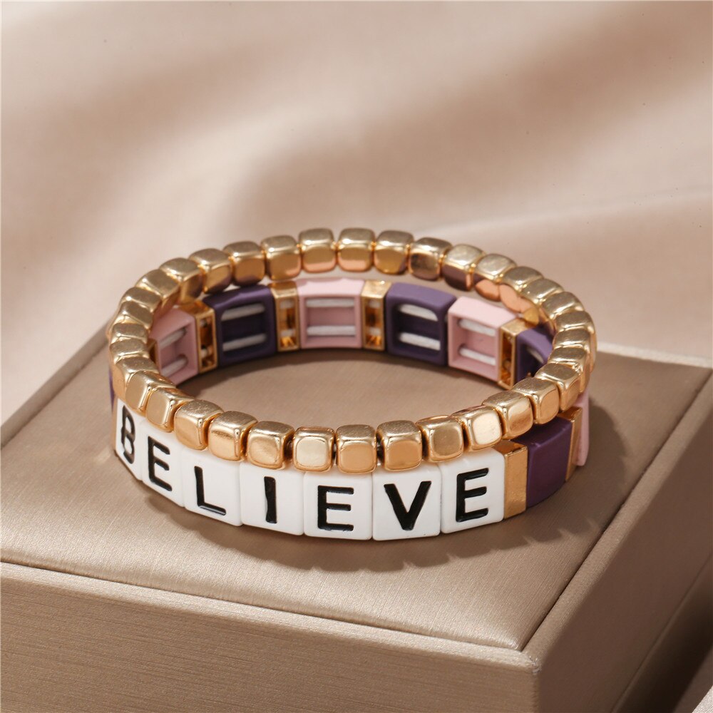 Boemia 2 pz/set coppia bracciale credere lettere bracciale ematite pietra perline braccialetto regalo di san valentino amante brasiliano