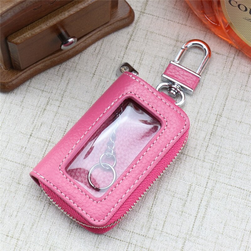 Portable Zipper Square Home Car Key Holder Case Transparent Window Key Bag Wallet Key Chain Women Home Organizer: pink