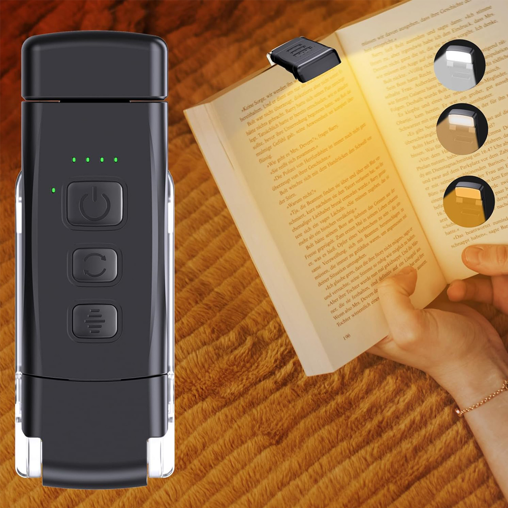 Luz de lectura de libros para lectura de cama, recargable, portátil, con Clip, luz de lectura LED, Mini lámpara de escritorio alimentada por USB regulable: changeable