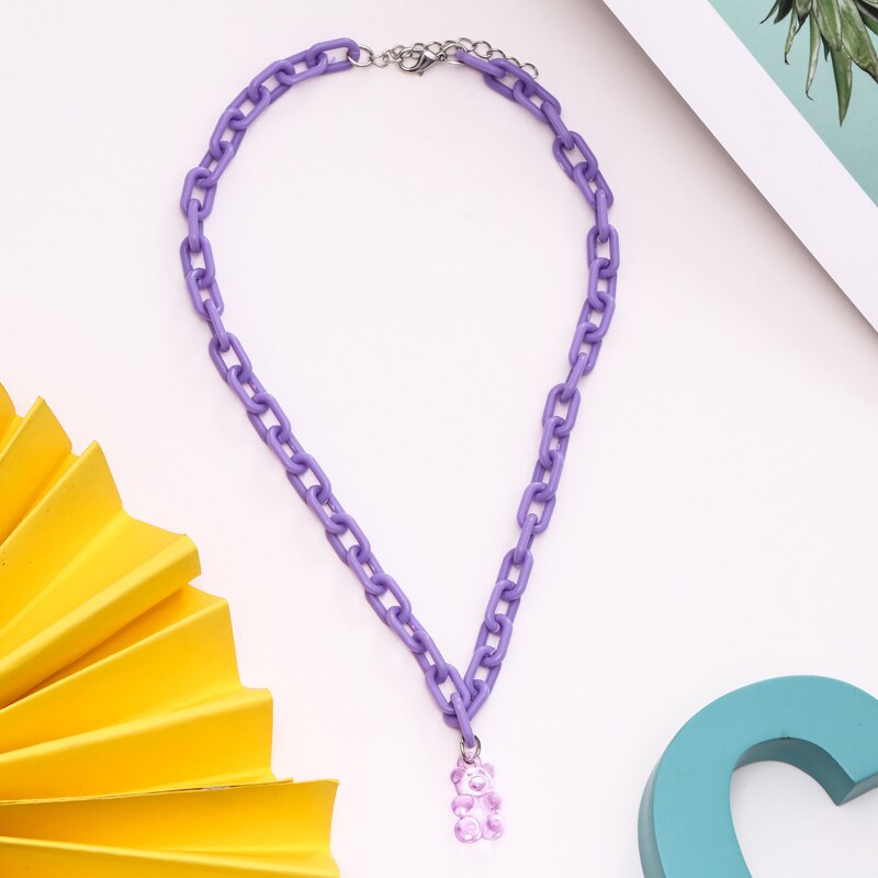 Regenboog Leuke Jelly Kleine Beer Ketting Bohemian Ketting Transparante Beer Hanger Kettingen Sieraden Voor Vrouwen Kids Accessoires: XL1923