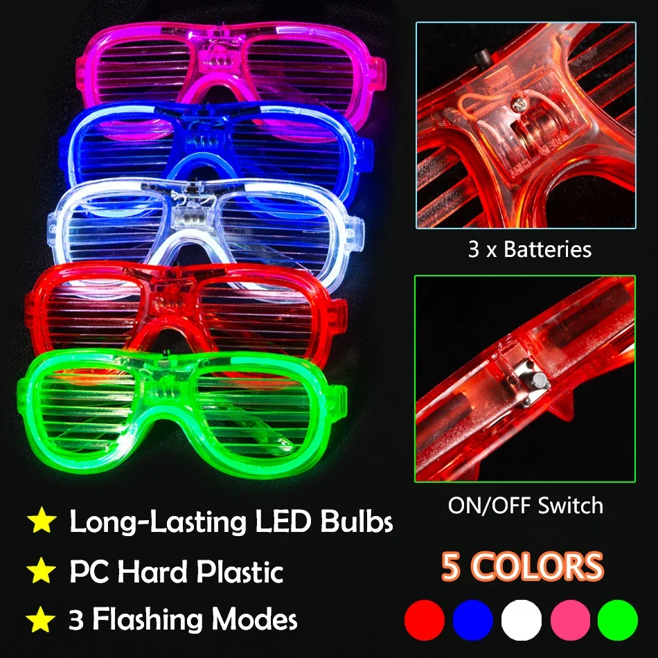 Verres lumineux LED en vrac, 5 couleurs, lueur dans le noir, fournitures de fête néon, de fête pour enfants et adultes, décoration de fête