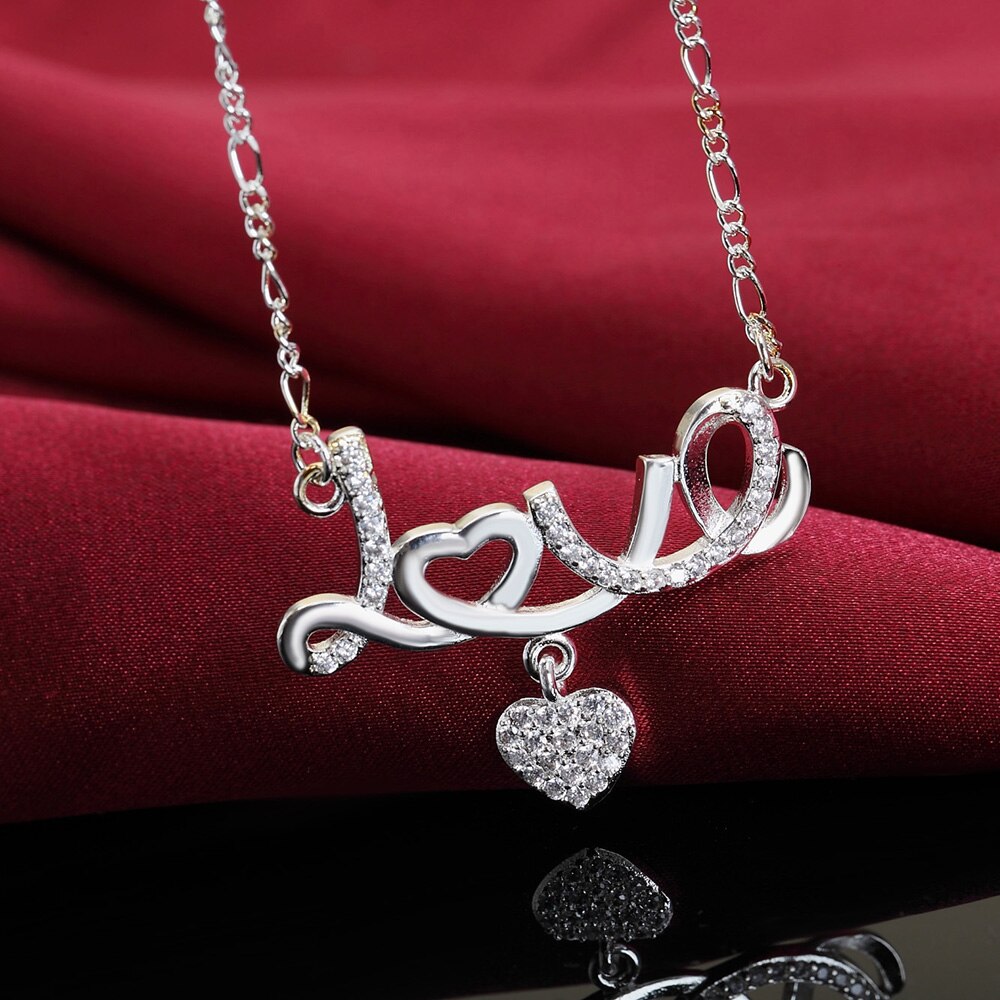 Collar de plata 925 con forma de corazón, para mujer, boda, de joyería