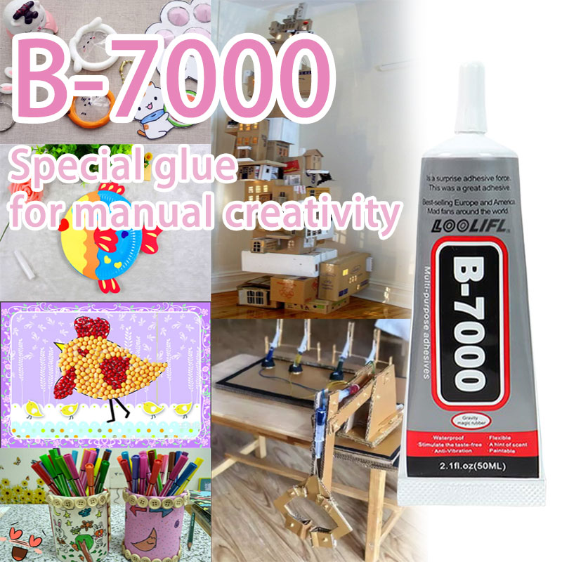 B7000 Glue, Handy-Bildschirmkleber, geeignet für Schmuck, Hausbau-Modelle, Trockenblumen, Holzrahmen, Stoffe, Pappe, Wollstoffe, universelle Bastelarbeiten, kreativer, weicher Kleber, Anti-Verstopfungs, 110ml