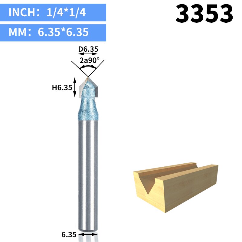 HUHAO 1 Uds 1/2 "1/4" vástago fresas de enrutador de grado Industrial para madera 90 Deg V tipo ranurado cortador de tungsteno herramienta de tallado de carpintería