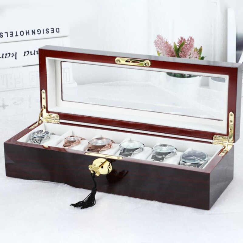 6 Slots Houten Horloge Vitrine, Gl Overgoten Houten Horloge Vitrine Horloge Sieraden Organizer