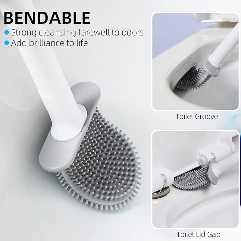 Mini Toilet Brush With Holder Long Handled TPR Black Silicone Toilet Cleaner Brush Wall Mounted Wc Toilet Bathroom Accessories