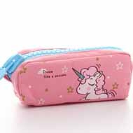 Portefeuille pour enfants, trousse à crayons licorne, rangement, dessin animé, toile, grande capacité, jolie, grande fermeture éclair, pour étudiants: Rose