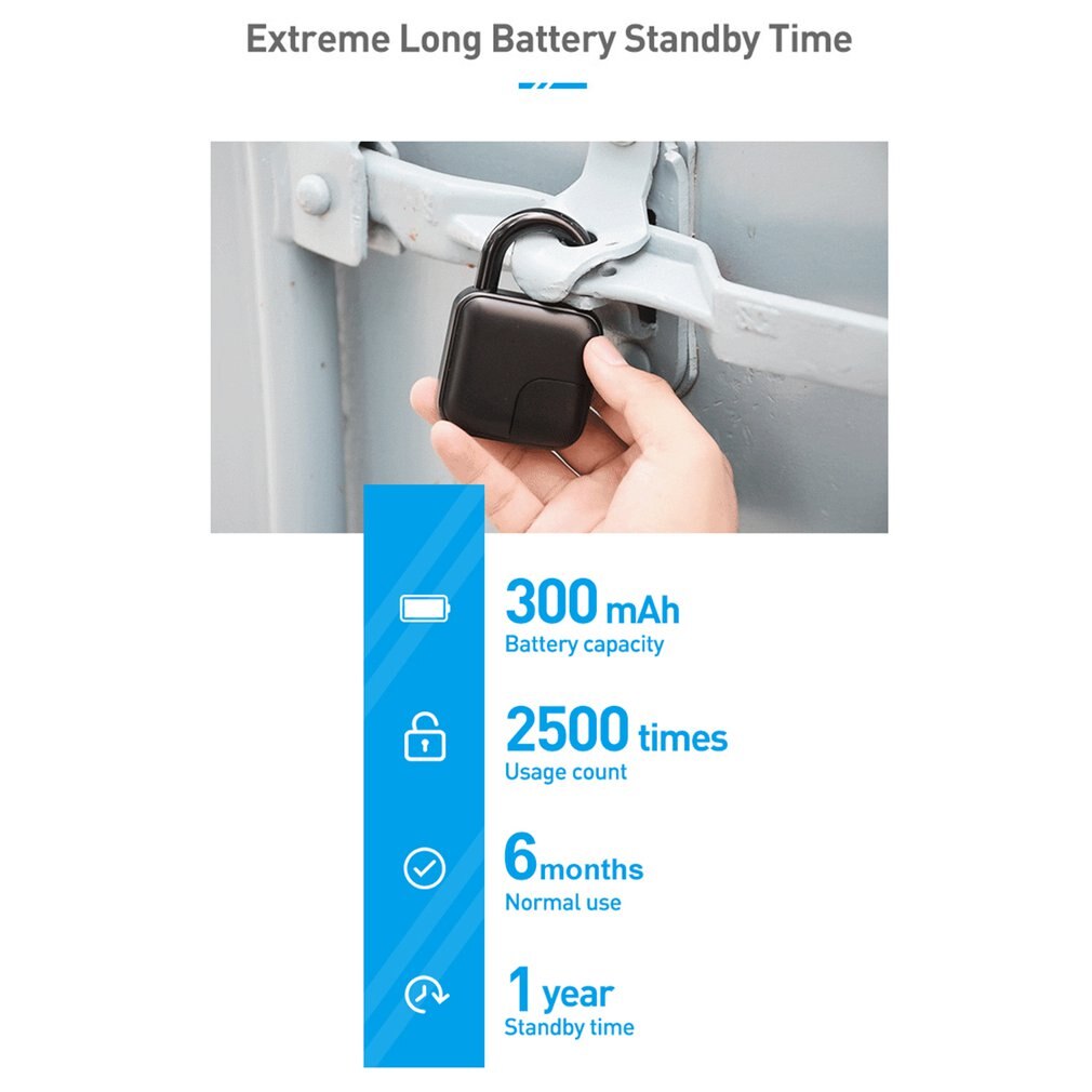 Smart Thumbprint Door Padlocks Rechargeable Door Lock Fingerprint Smart Padlock USB Keyless Quick Unlock